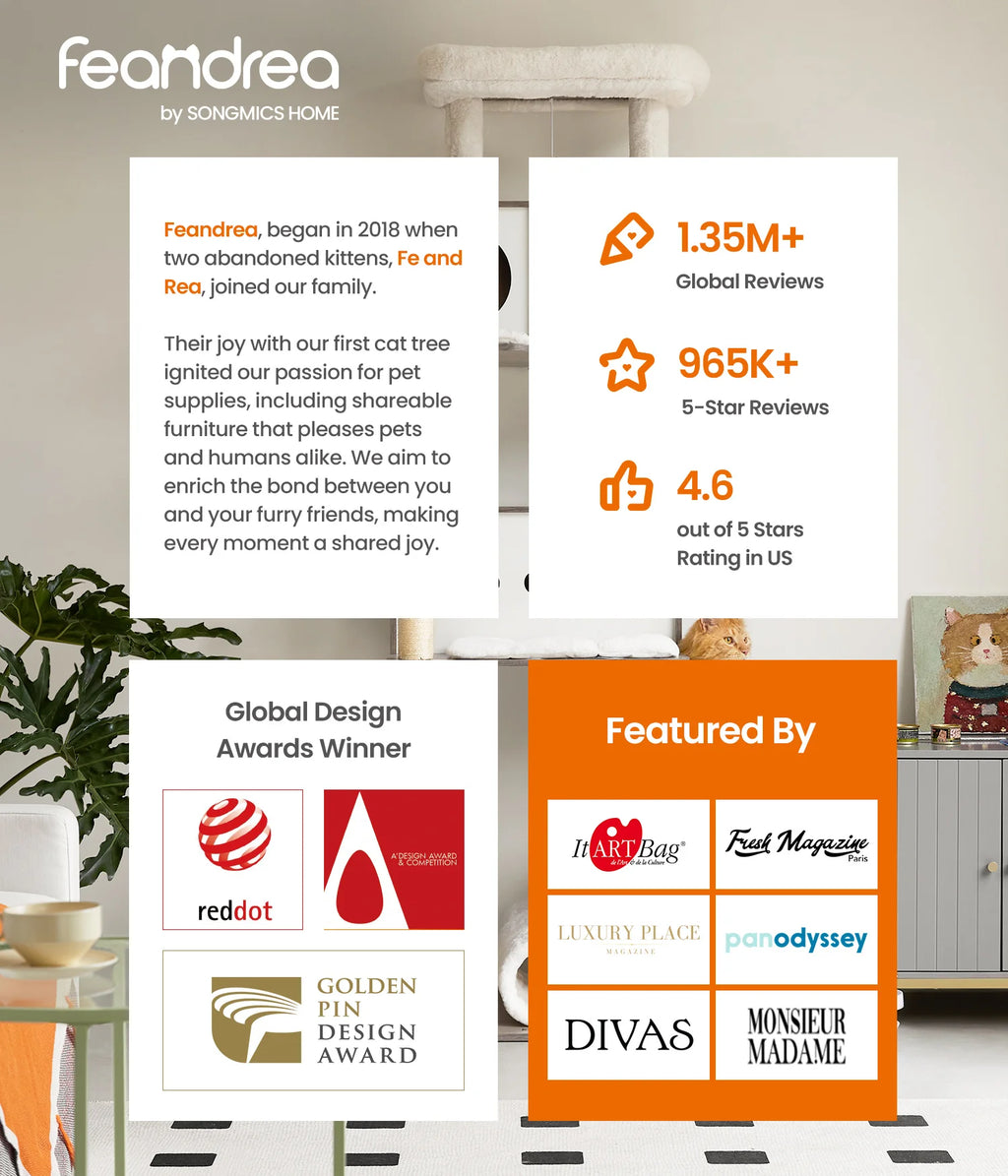 Feandrea-Arbre à chat à plusieurs niveaux avec 4 griffoirs, tour pour chats d'intérieur, 2 perchoirs, hamac, diversification, 56.3 po