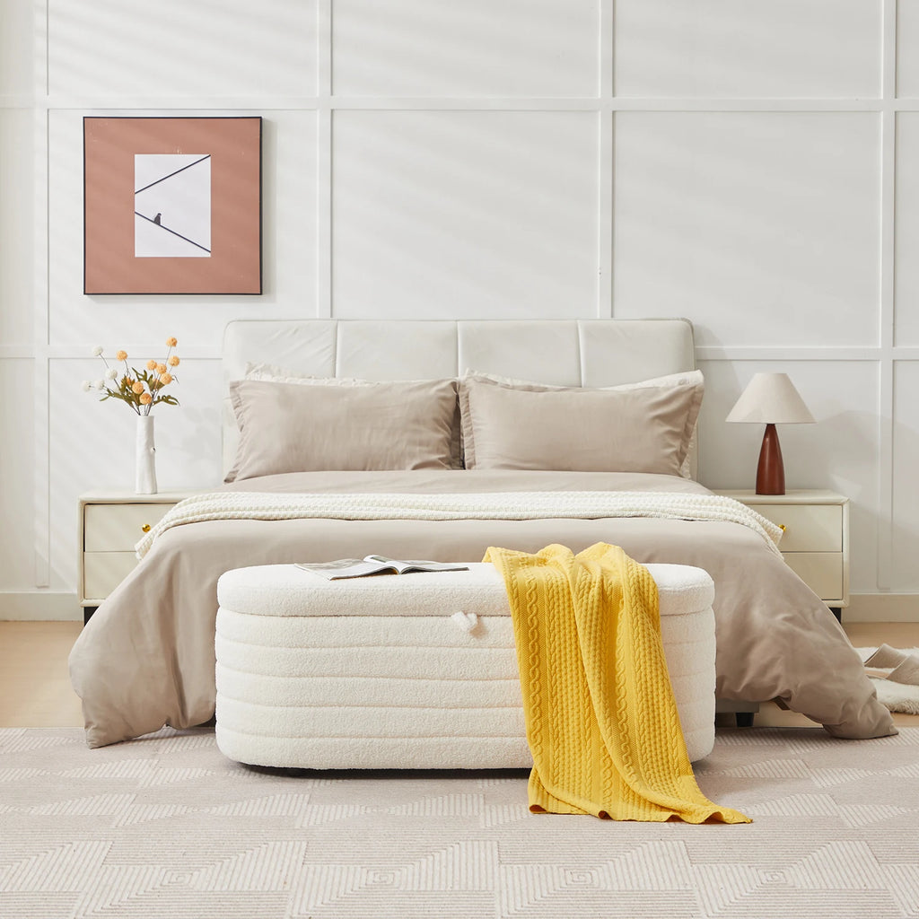 TODRANI Banc ottoman de rangement de 45 po, Teddy rembourré d'une capacité de 300 lb, charnière de sécurité, repose-pieds ovale rabattable avec coussinets de pieds