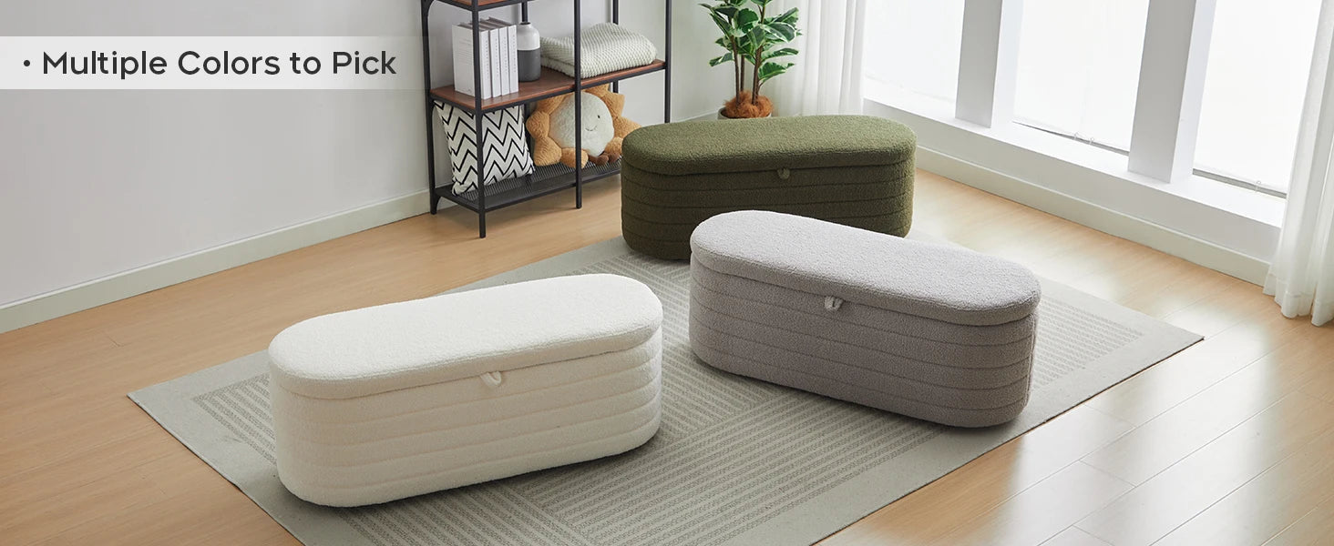 TODRANI Banc ottoman de rangement de 45 po, Teddy rembourré d'une capacité de 300 lb, charnière de sécurité, repose-pieds ovale rabattable avec coussinets de pieds