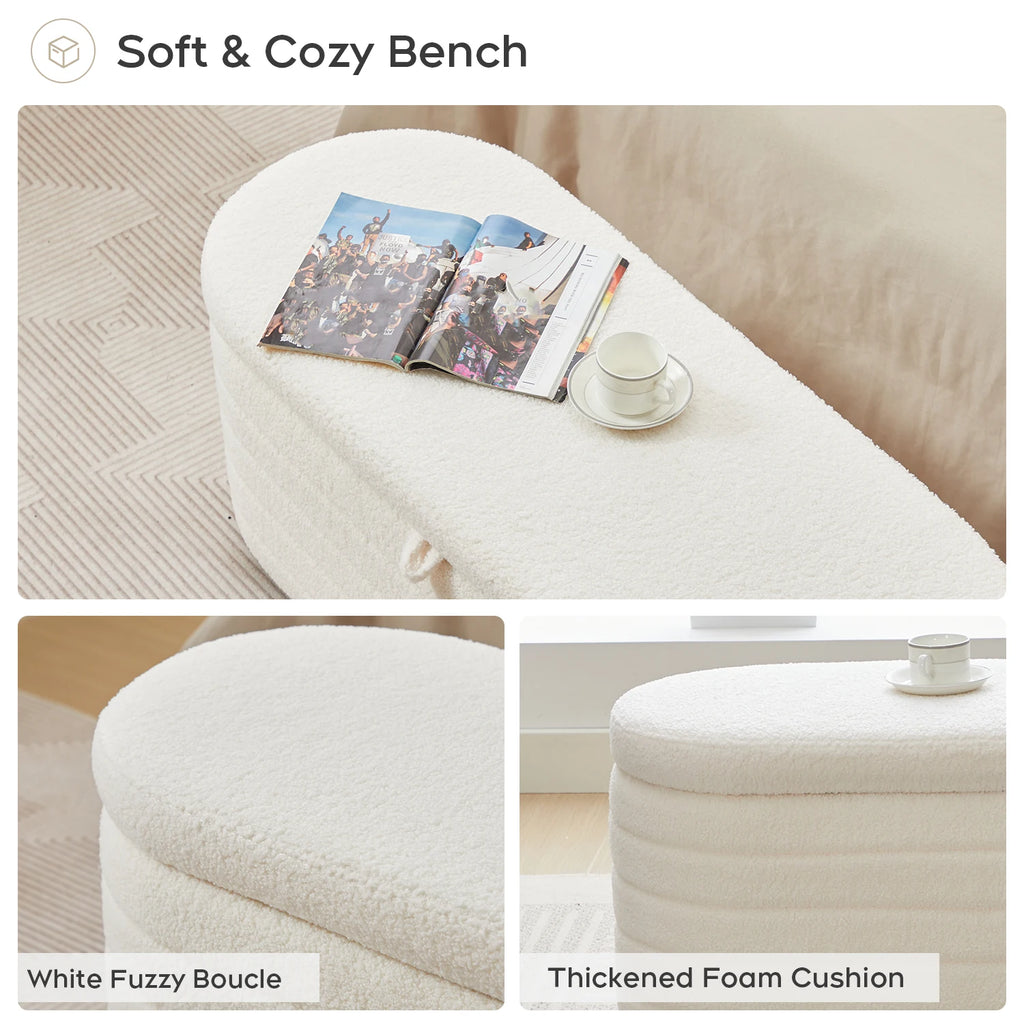 TODRANI Banc ottoman de rangement de 45 po, Teddy rembourré d'une capacité de 300 lb, charnière de sécurité, repose-pieds ovale rabattable avec coussinets de pieds
