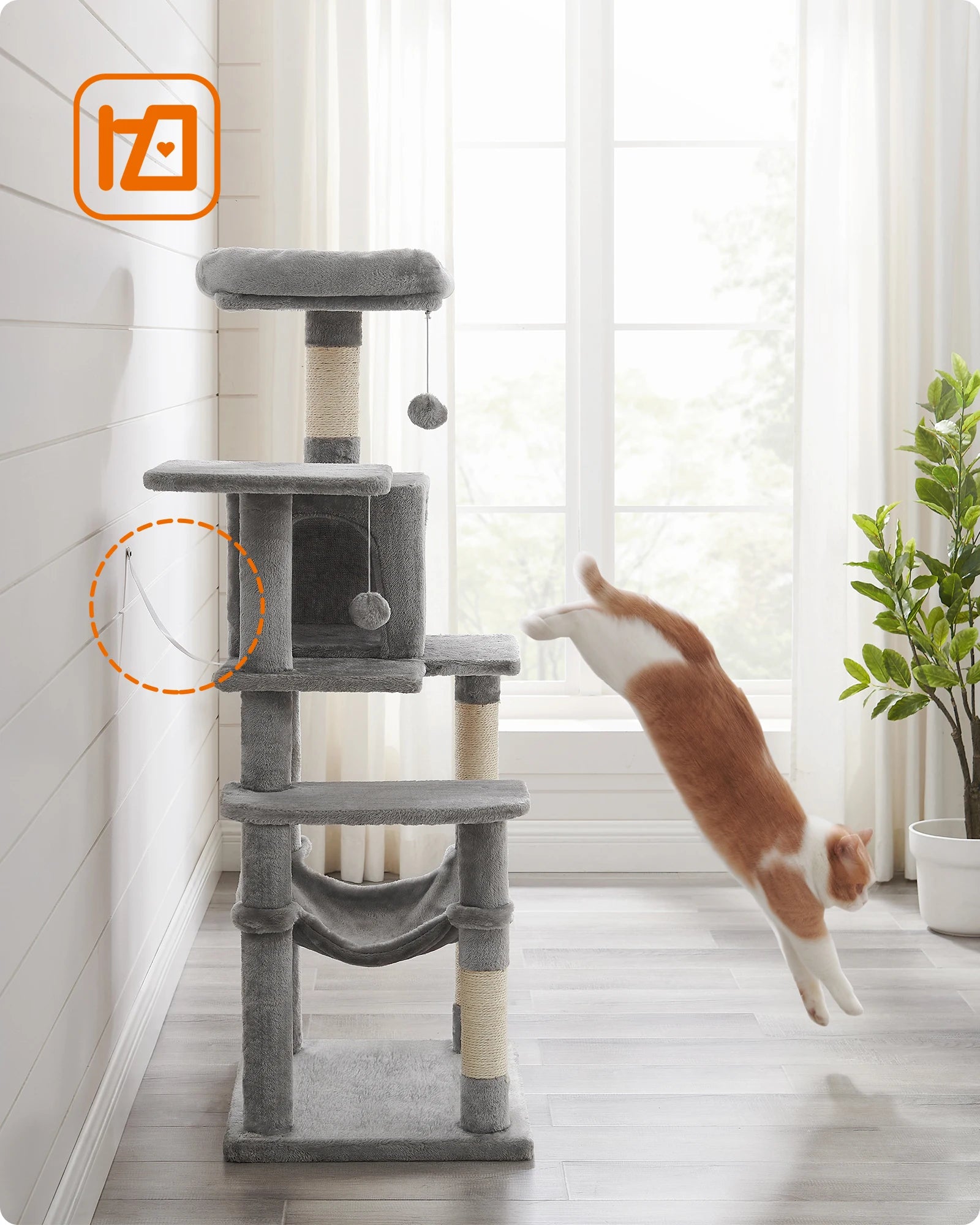 Feandrea-Arbre à chat à plusieurs niveaux avec 4 griffoirs, tour pour chats d'intérieur, 2 perchoirs, hamac, diversification, 56.3 po
