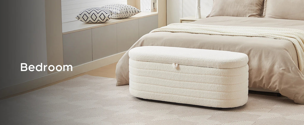 TODRANI Banc ottoman de rangement de 45 po, Teddy rembourré d'une capacité de 300 lb, charnière de sécurité, repose-pieds ovale rabattable avec coussinets de pieds